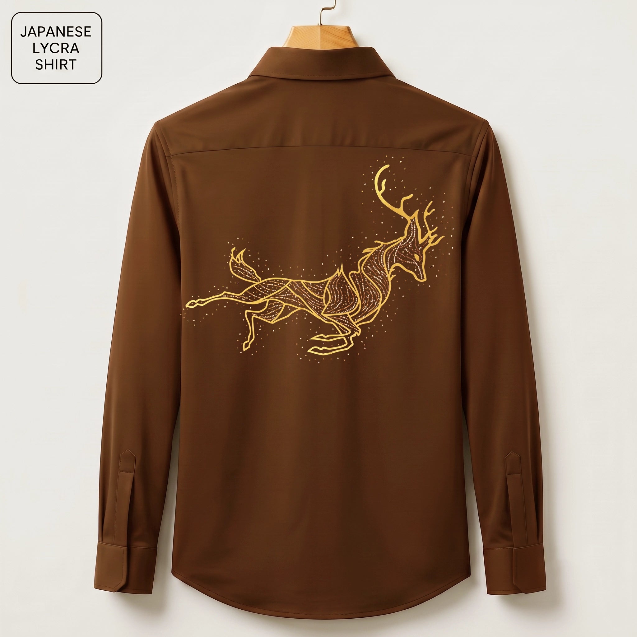 Front & Back Horse Embroidery Party Shirts | Club Wear | Brown