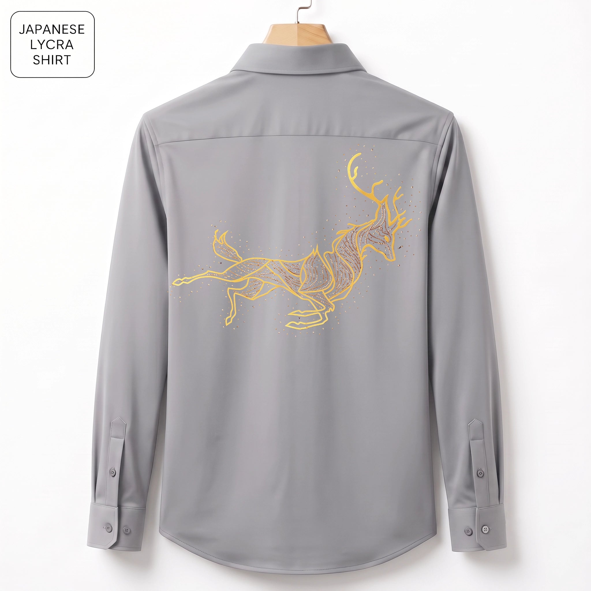 Front & Back Double Deer Embroidery Party Shirts | Club Wear | Light Grey