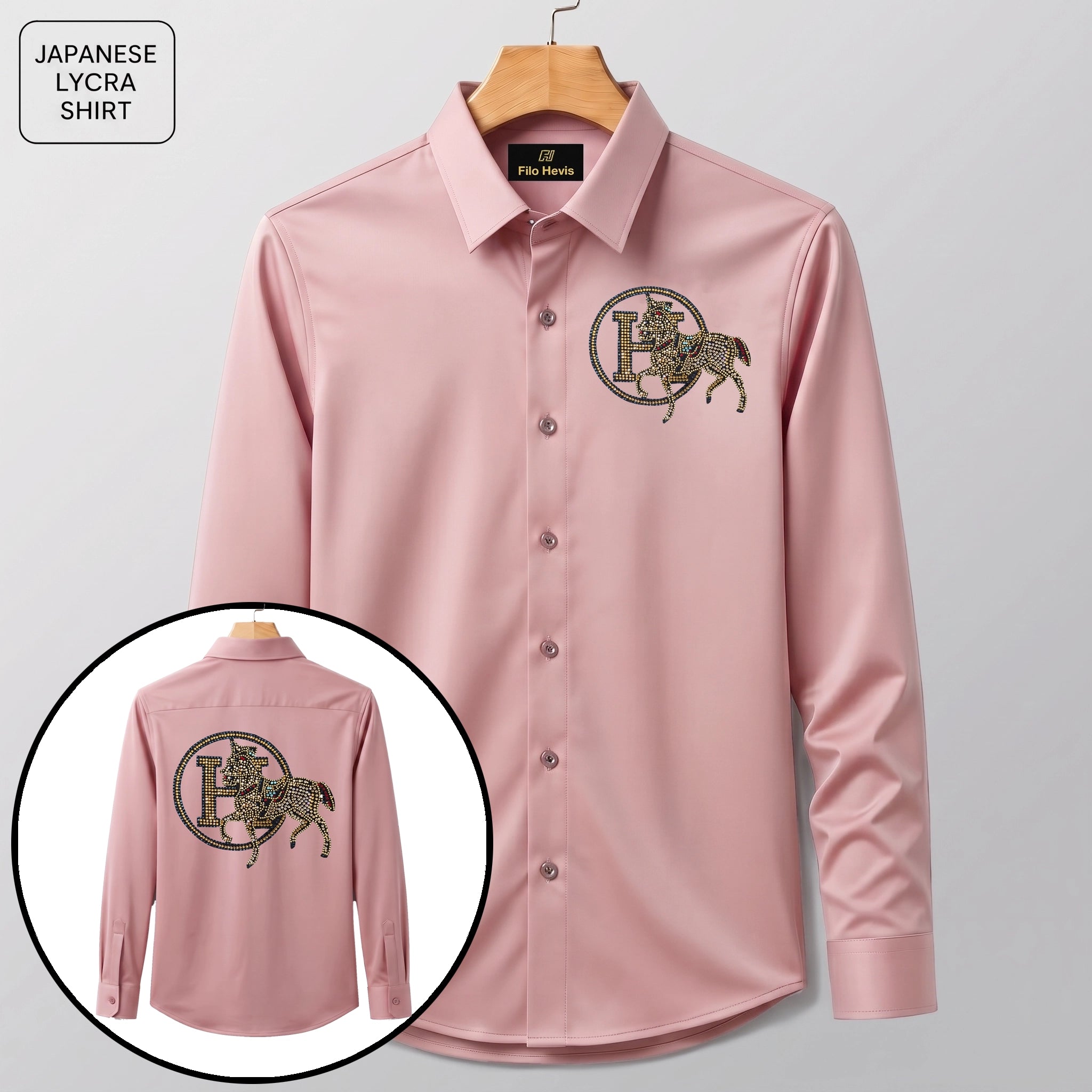 Front & Back Horse Embroidery Party Shirts | Club Wear | Peach