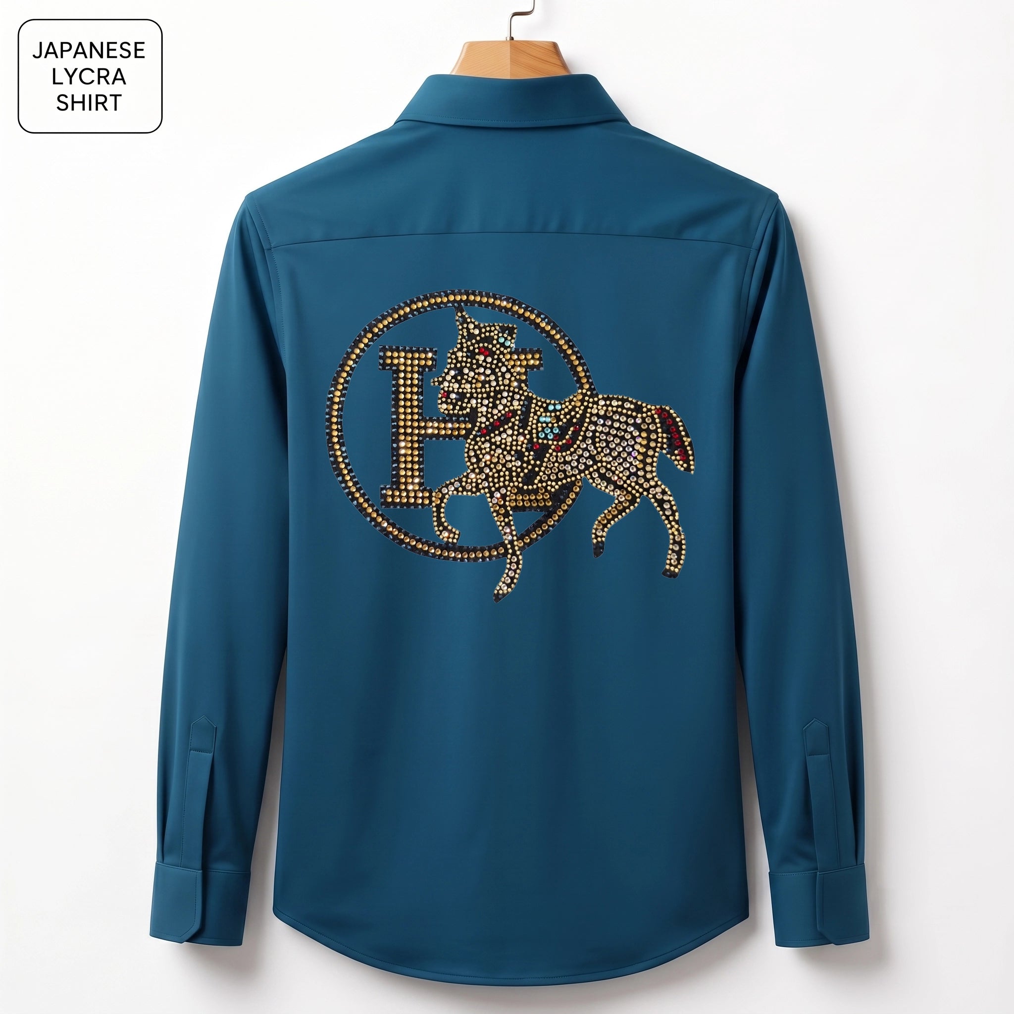 Front & Back Horse Embroidery Party Shirts | Club Wear | Teal Blue