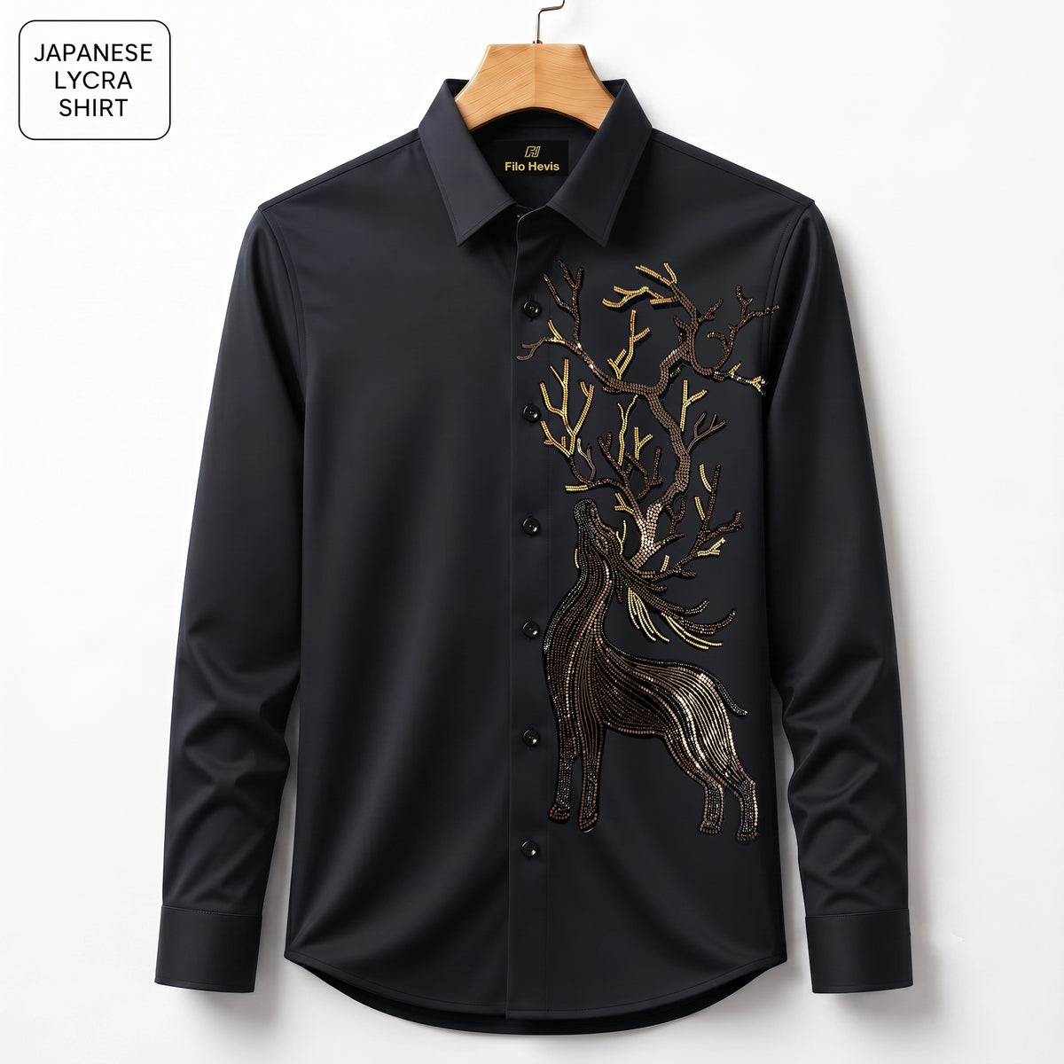 Swamp Deer Embroidery Party Shirts | Club Wear | Black