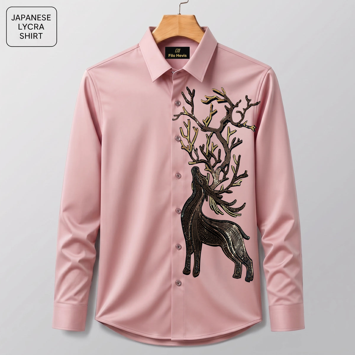 Swamp Deer Embroidery Party Shirts | Club Wear | Peach