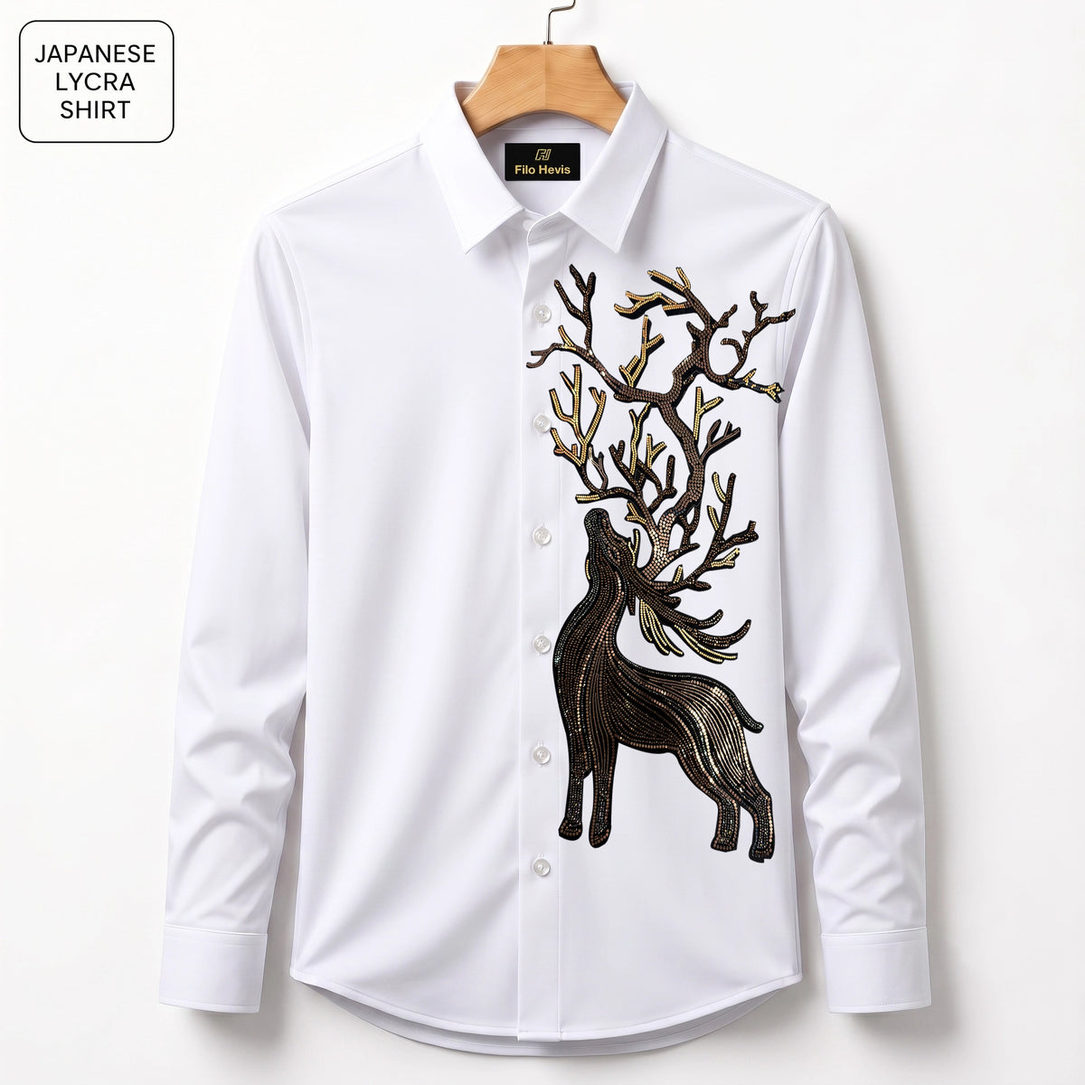 Swamp Deer Embroidery Party Shirts | Club Wear | White