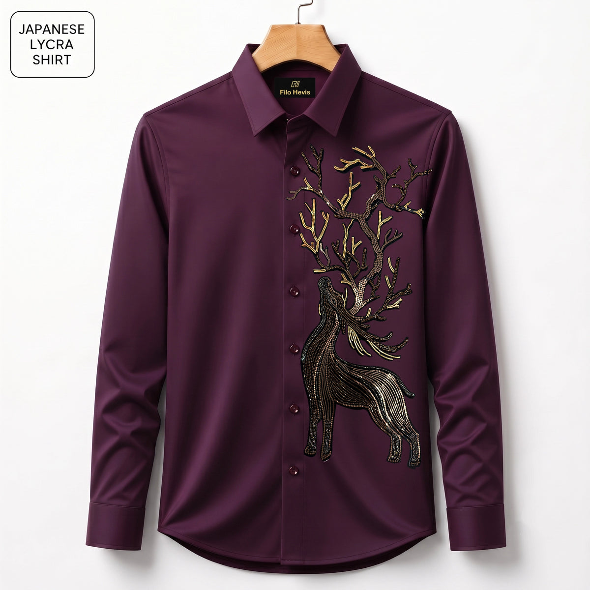 Swamp Deer Embroidery Party Shirts | Club Wear | Wine