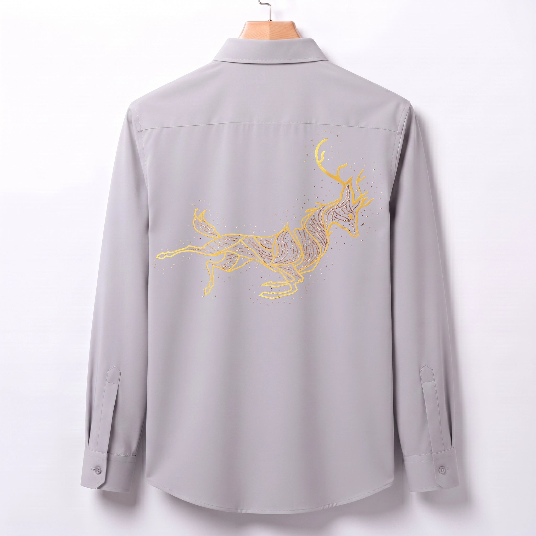 Front & Back Double Deer Embroidery Party Shirts | Club Wear | Light Grey