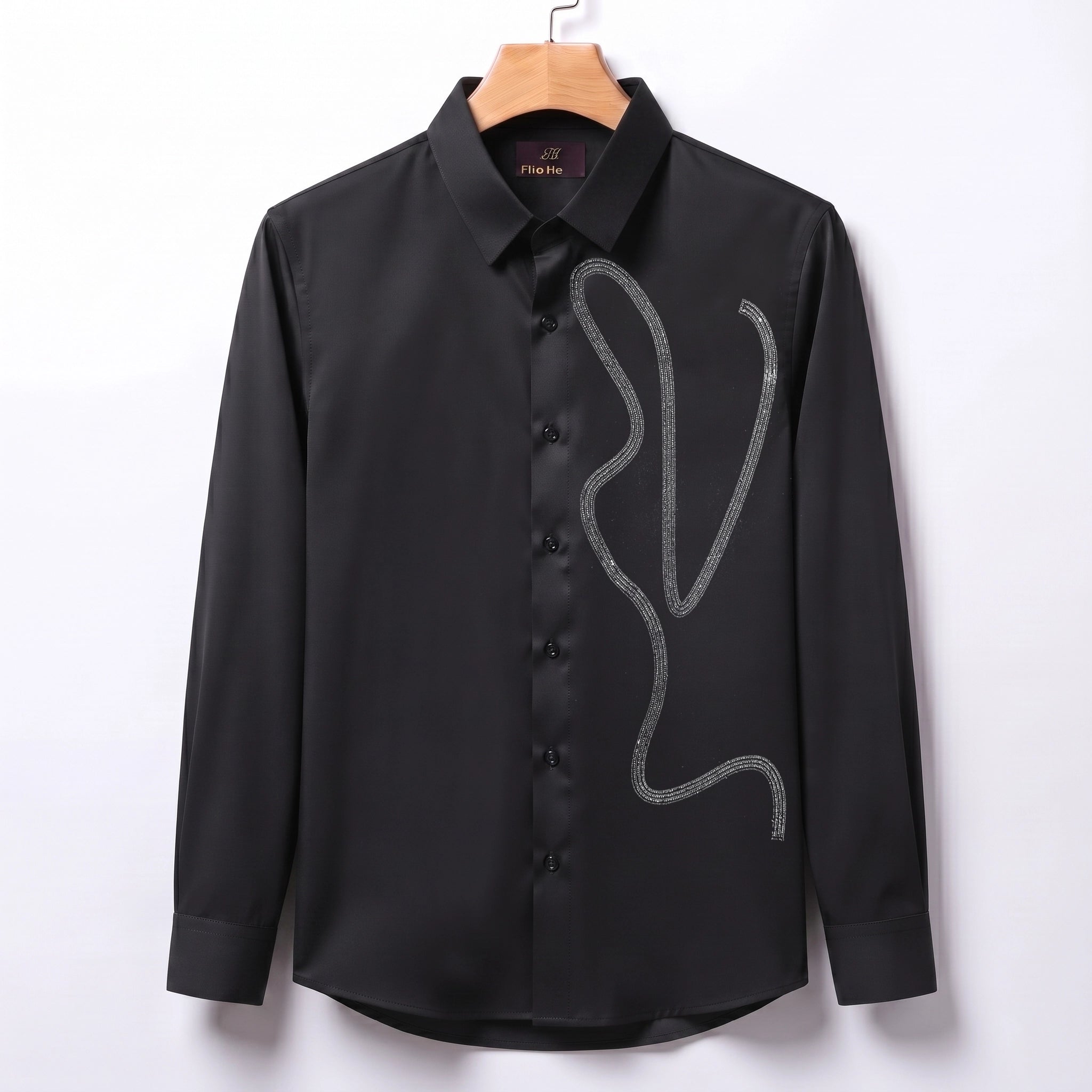 Embroidery Party Shirts | Club Wear | Black