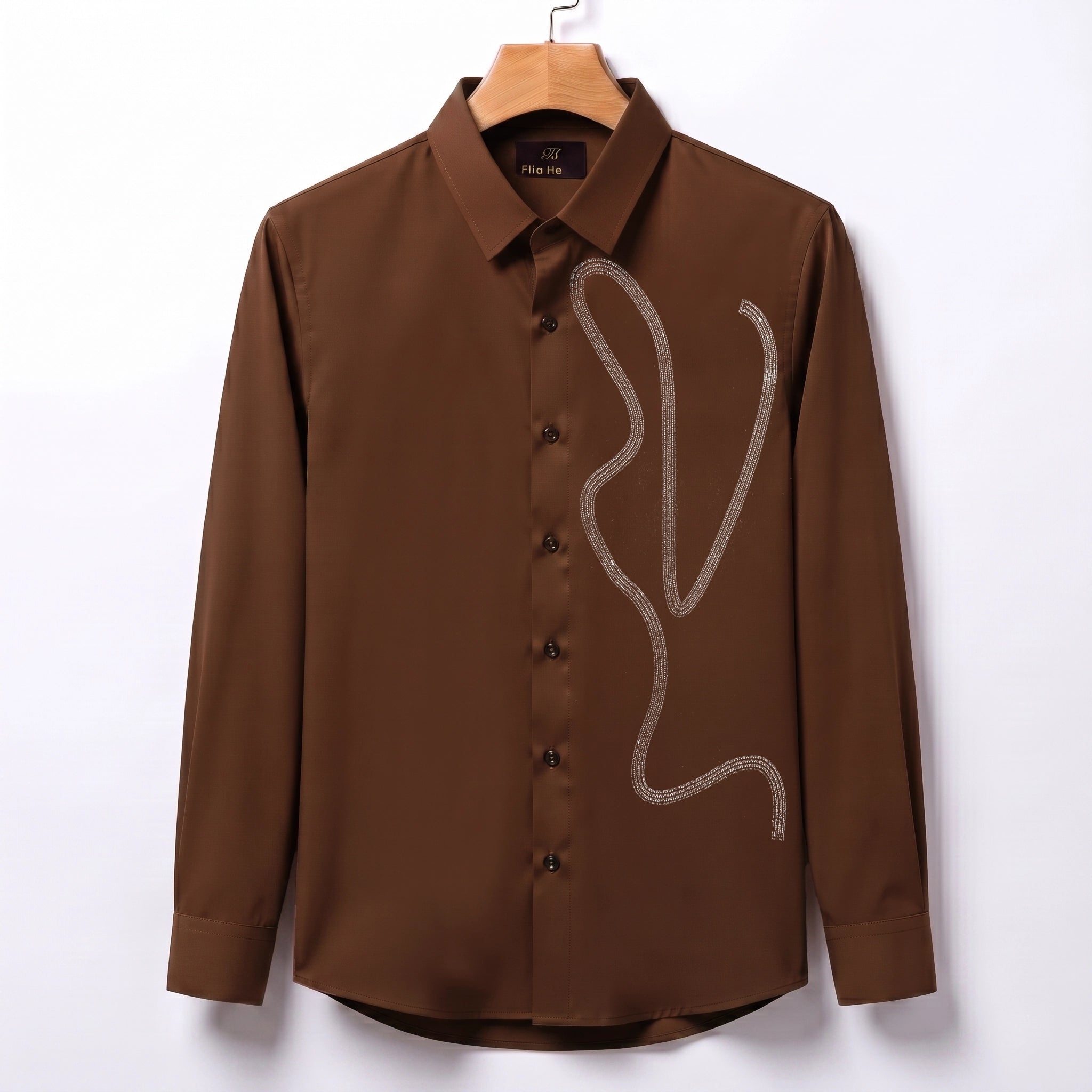 Embroidery Party Shirts | Club Wear | Brown