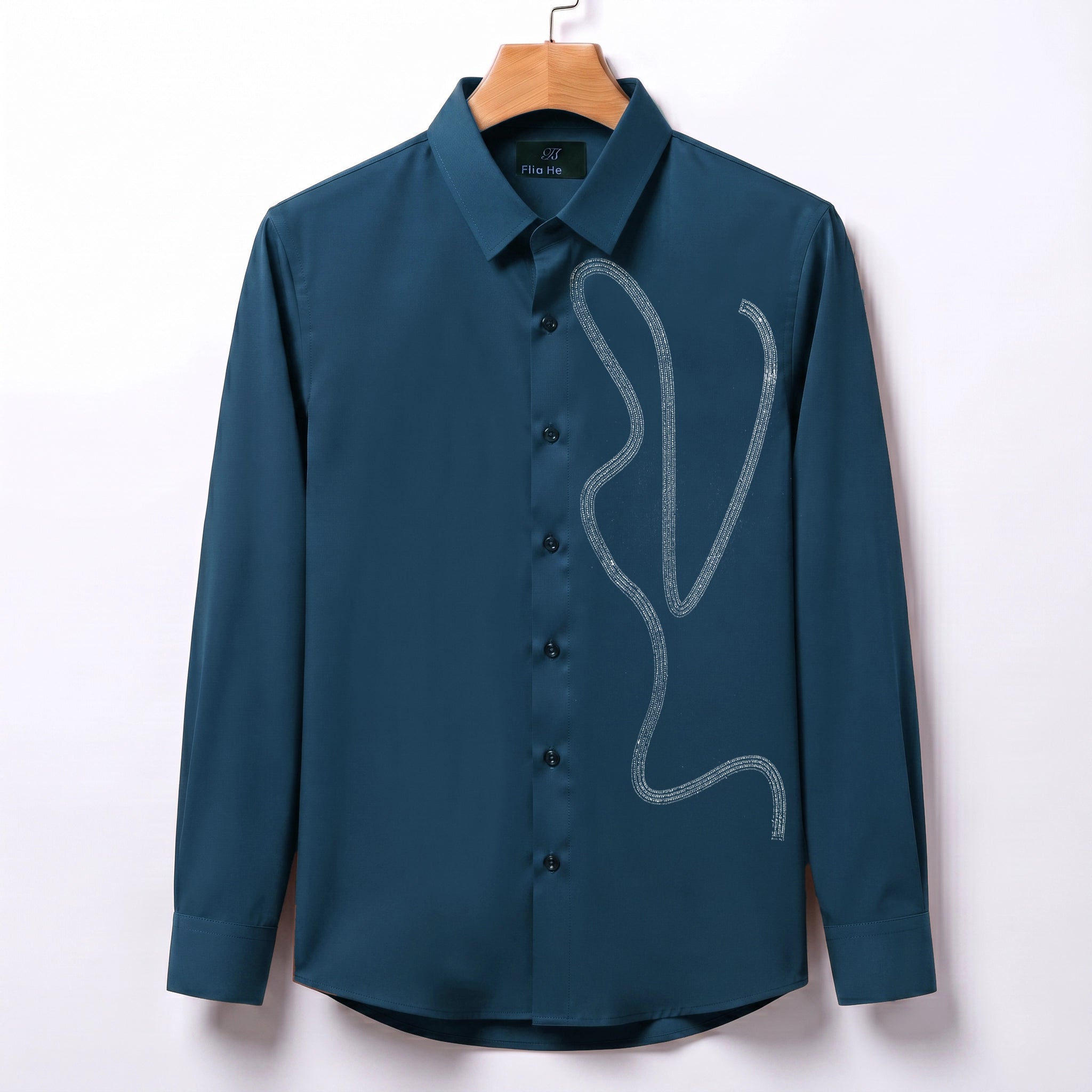 Embroidery Party Shirts | Club Wear | Teal-Blue