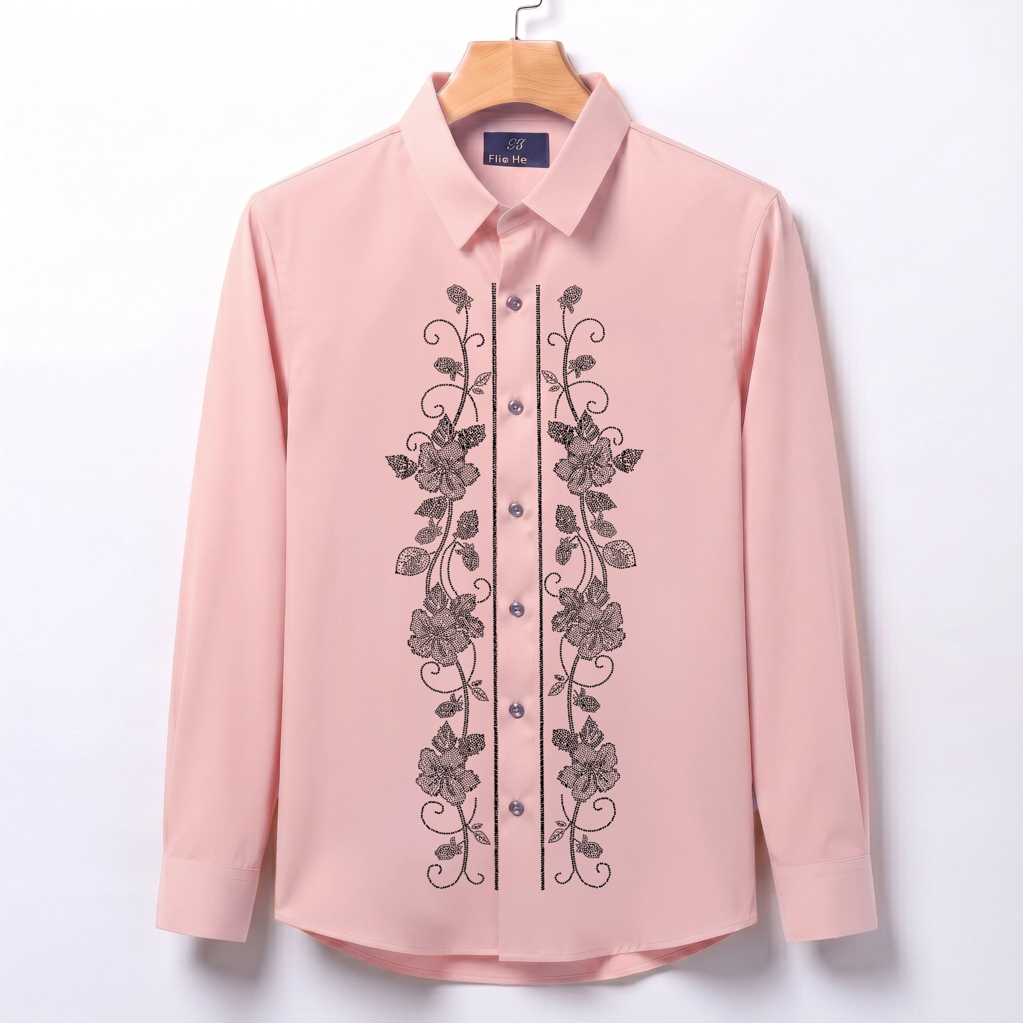 Flower Embroidery Party Shirts | Club Wear | Peach
