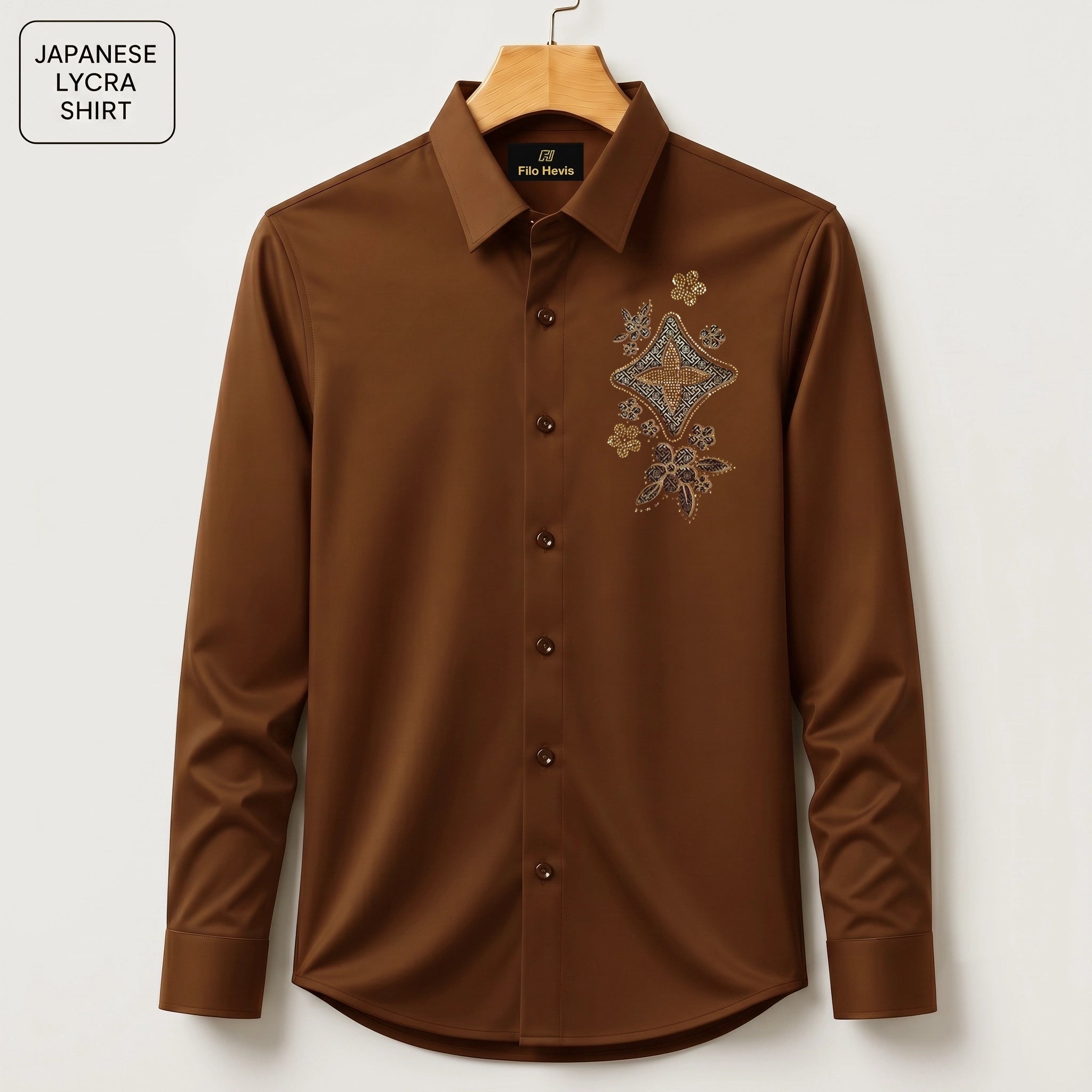 Floral Patch Embroidery Party Shirts | Club Wear | Brown