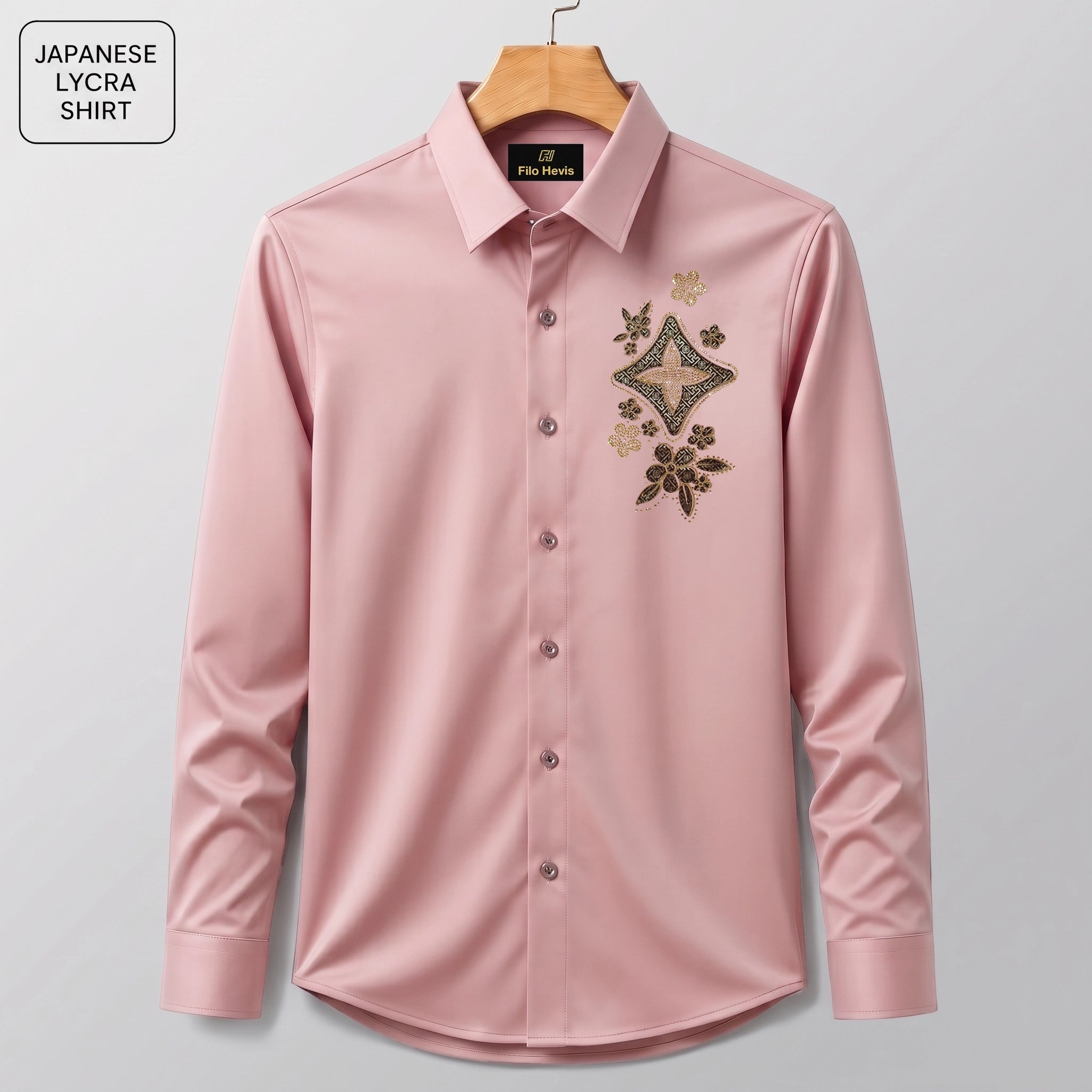 Floral Patch Embroidery Party Shirts | Club Wear | Peach