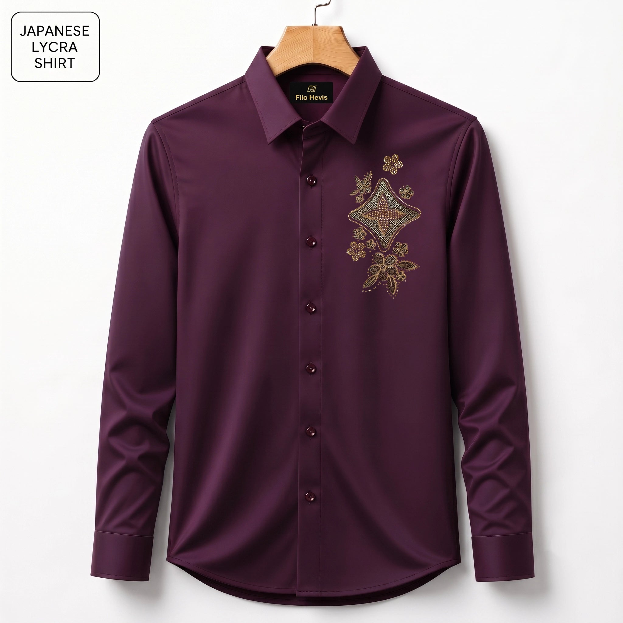 Floral Patch Embroidery Party Shirts | Club Wear | Wine
