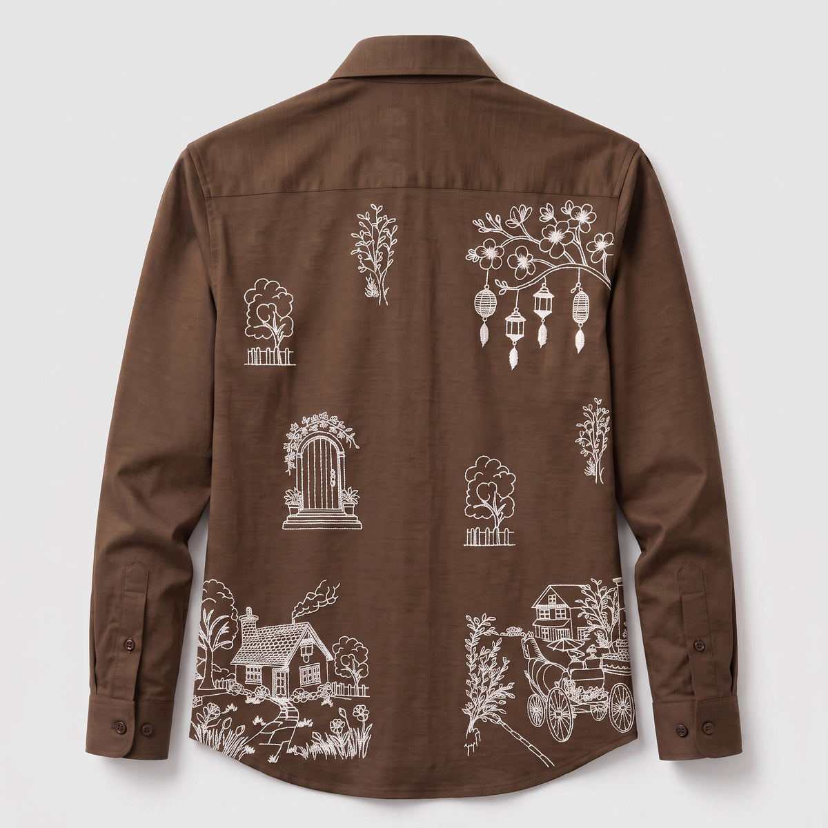 Men's Crush Fabric | Embroidery Printed | Full Sleeve Shirt | Brown