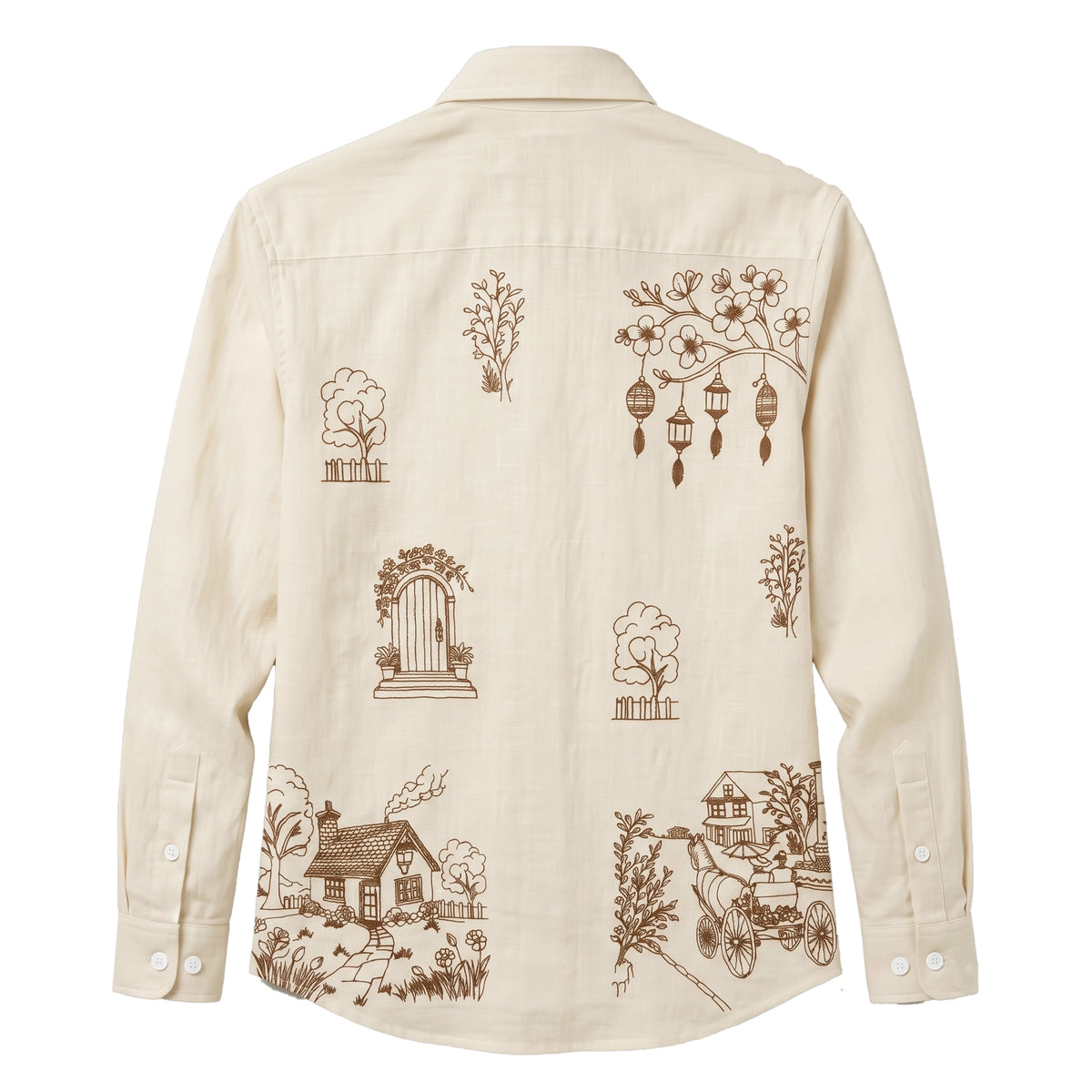 Men's Crush Fabric | Embroidery Printed | Full Sleeve Shirt | Cream