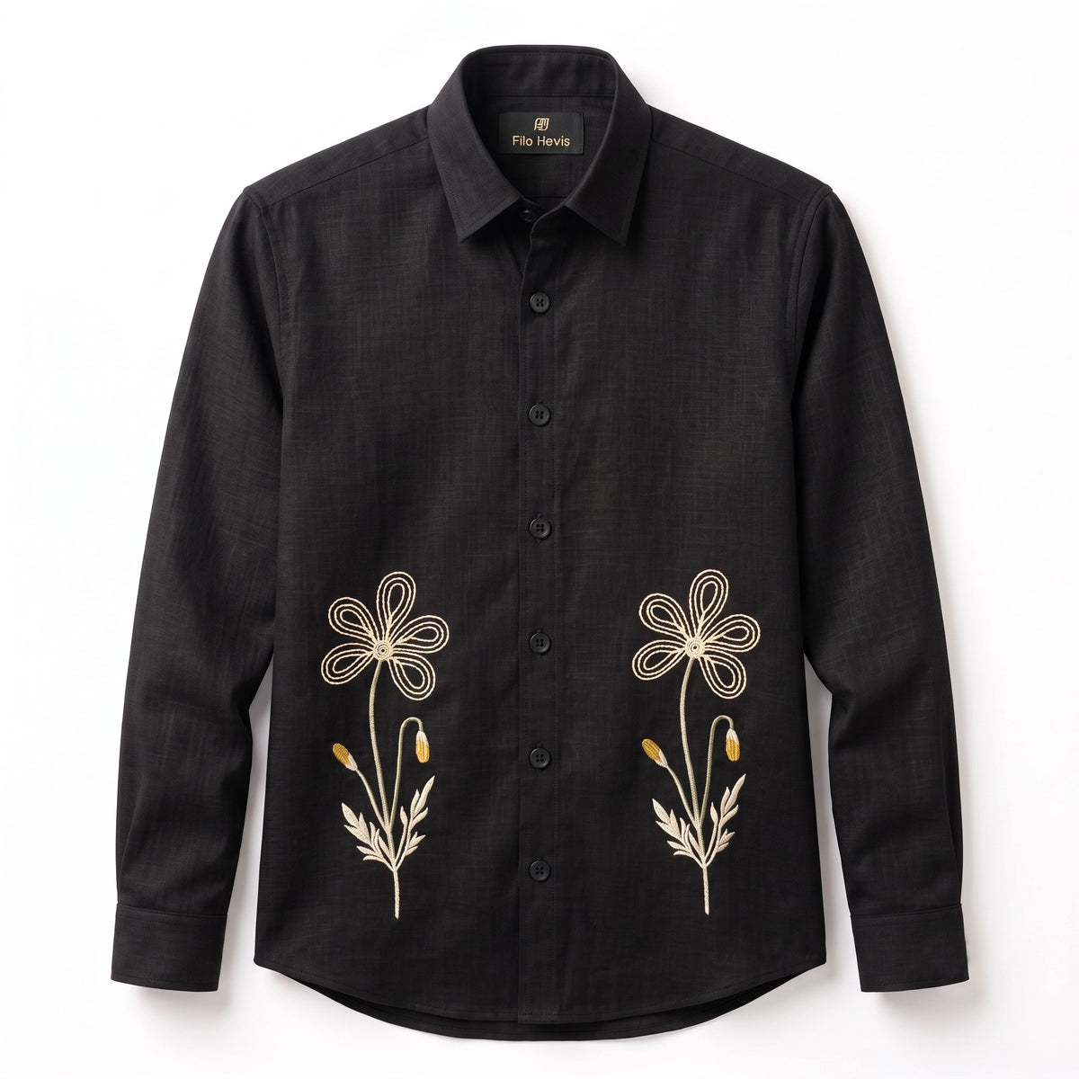 Men's Crush Fabric | Embroidery Printed | Full Sleeve Shirt | Black