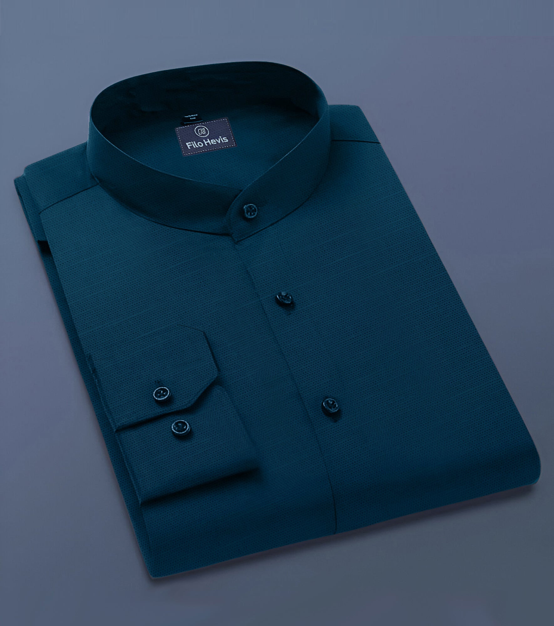 Men's Full-Sleeve Mandarin Collar Regular Fit Cotton Lenin Shirt-Teal Blue