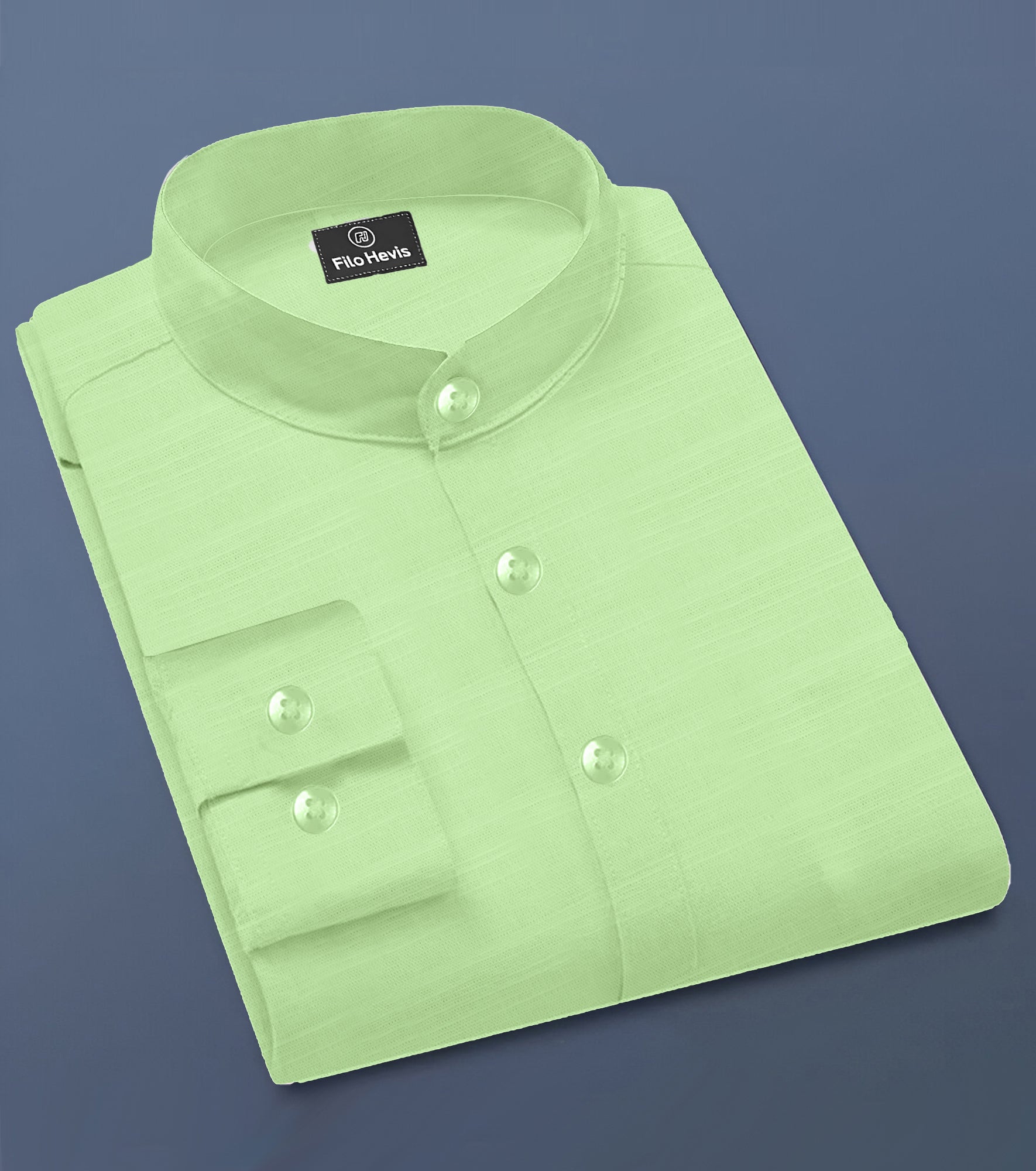 Men's Full-Sleeve Mandarin Collar Regular Fit Cotton Lenin Shirt-Light Green