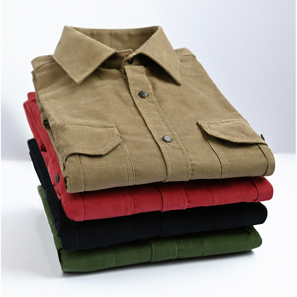 Men's Corduroy Shirt | Double Pocket Casual Shirt for Men | Full Sleeve 21-Wales Corduroy Shirt-Mustard