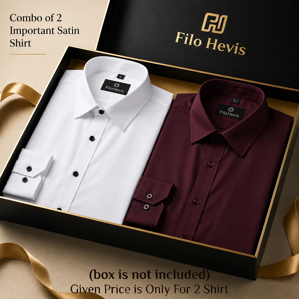 Combo of 2 Men's Imported Satin formal Shirt White & Dark Maroon