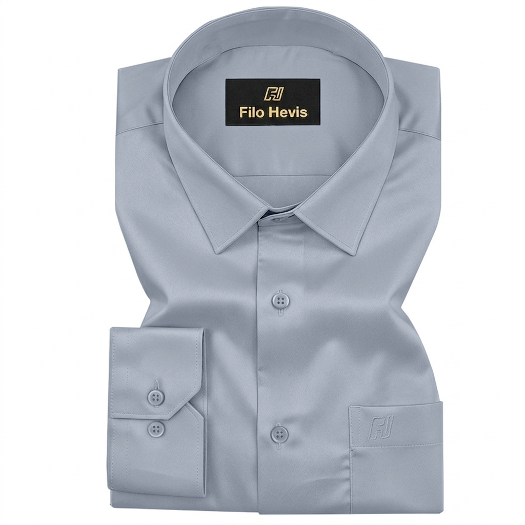 Platinum Cotton Satin Formal Shirt for Men - with Pocket | Grey