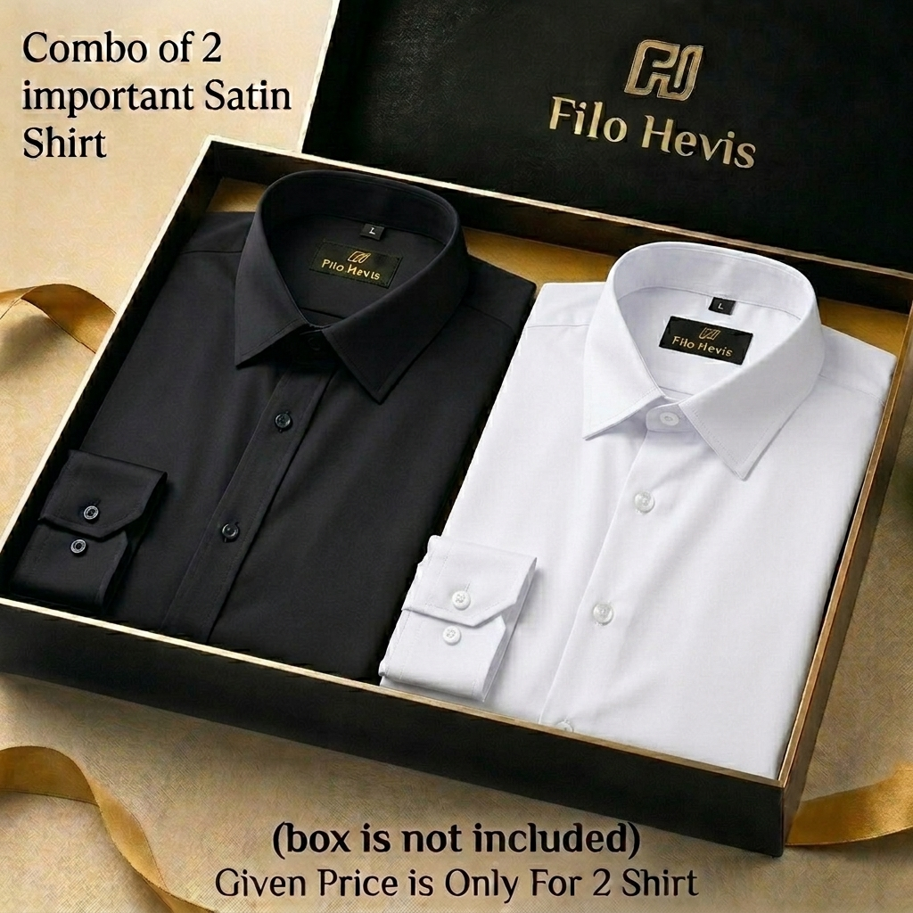 Combo of 2 Men's Imported Satin formal Shirt White & Black