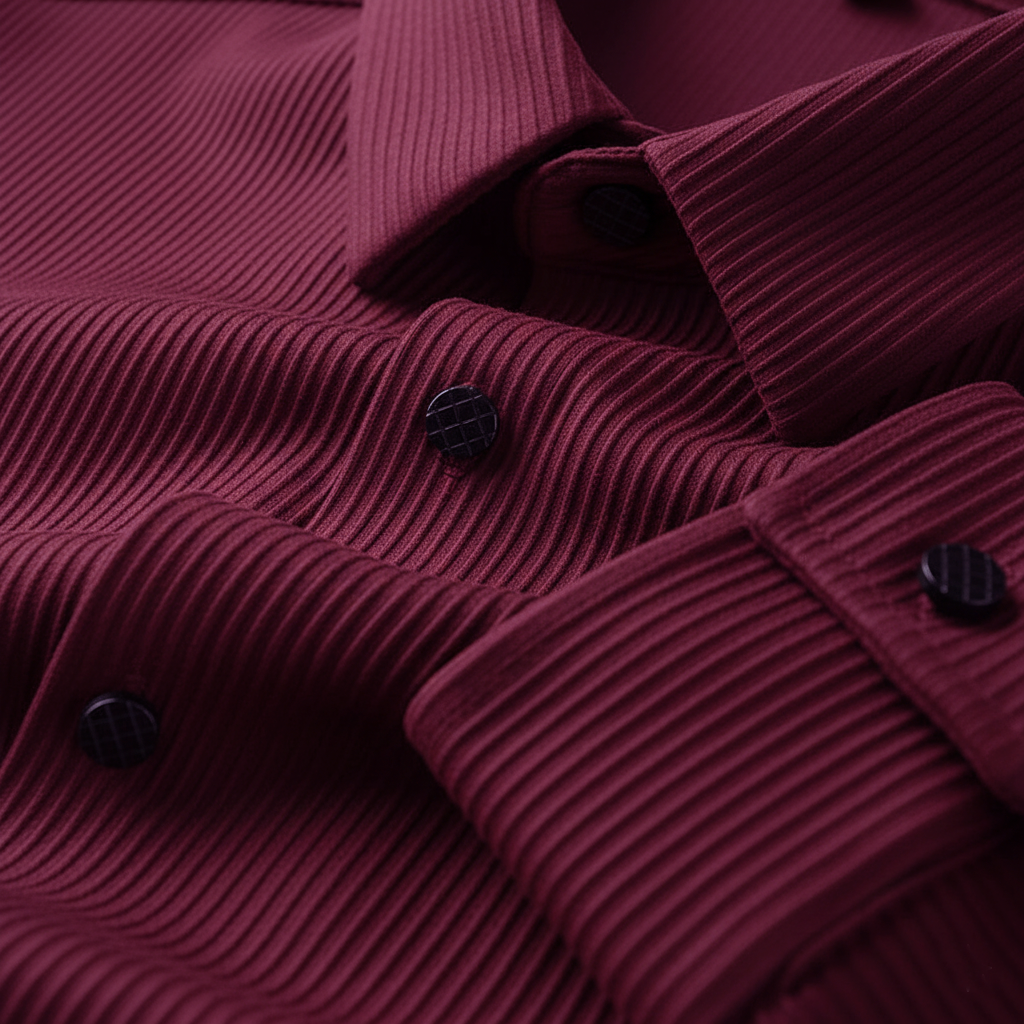 Self Cord Casual Shirts for Men Blended Fabric - Wine