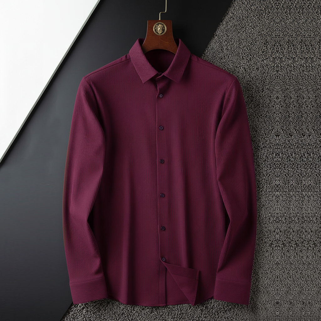 Corduroy Inspired Self-Cord Casual Shirts for Men Blended Fabric - Wine