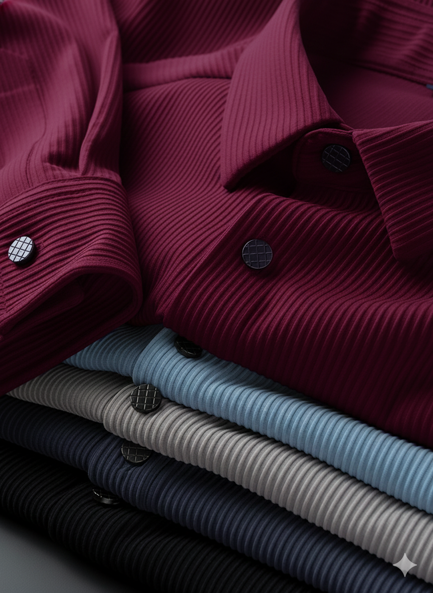 Corduroy Casual Shirts for Men Blended Fabric - Wine