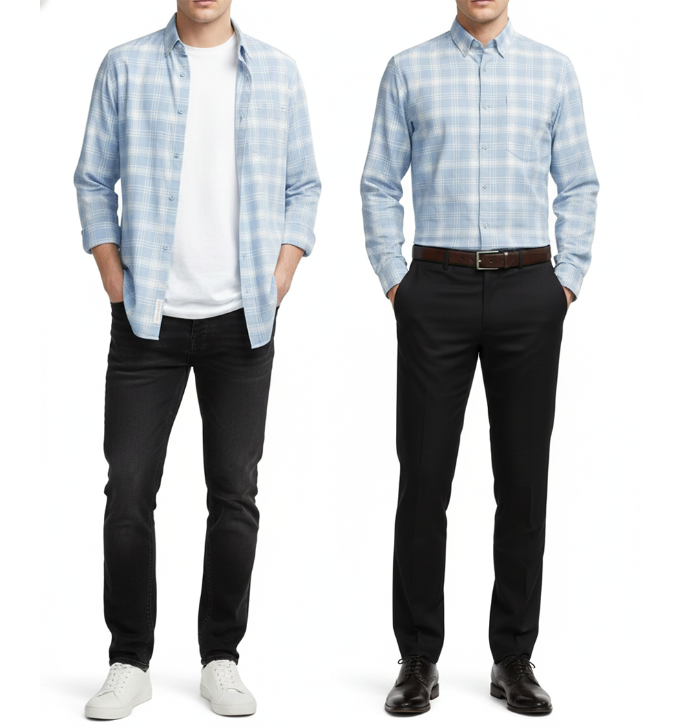 FORMAL COTTON CHECK SHIRTS FOR MEN - Sky Plaid (Long Sleeve)