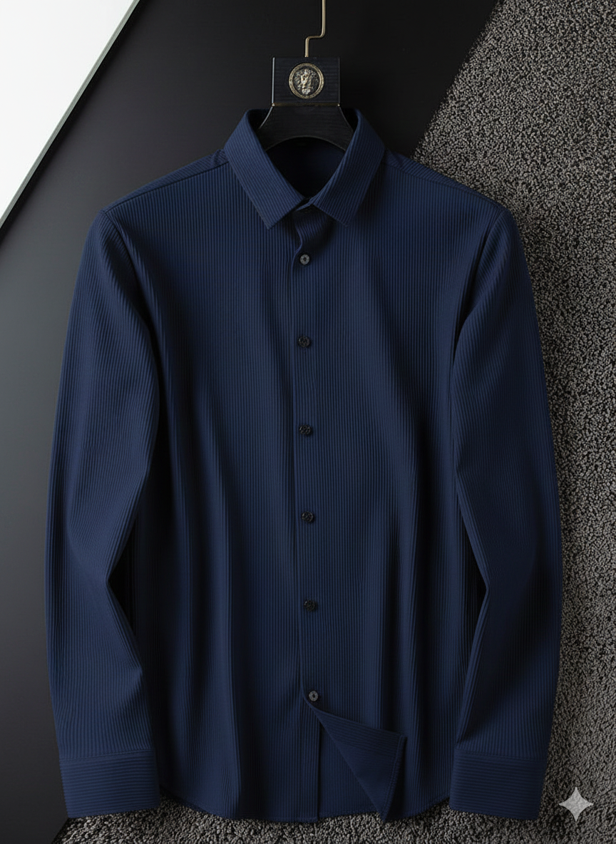 Corduroy Casual Shirts for Men Blended Fabric - Navy Blue