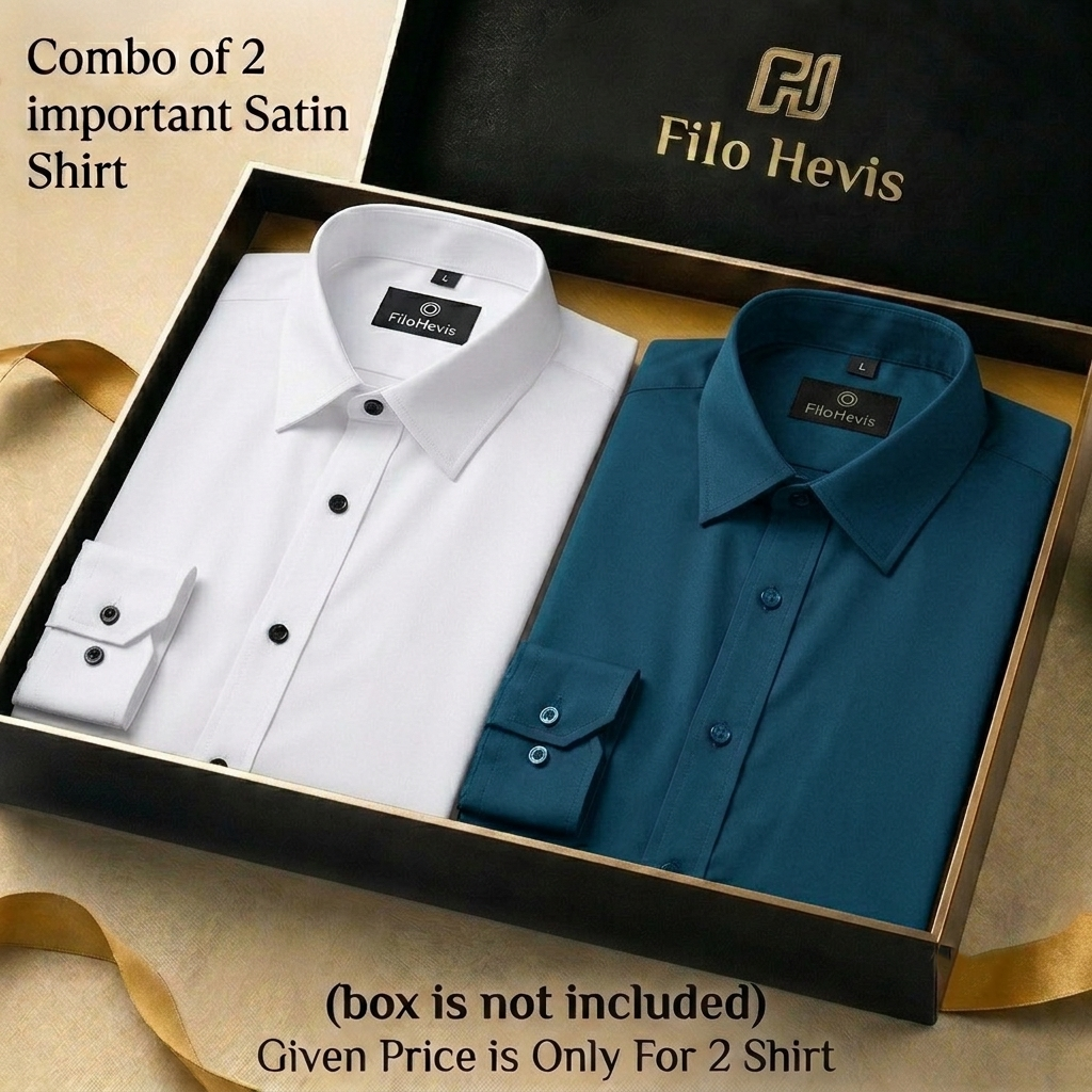 Combo of 2 Men's Imported Satin formal Shirt White & Teal Blue