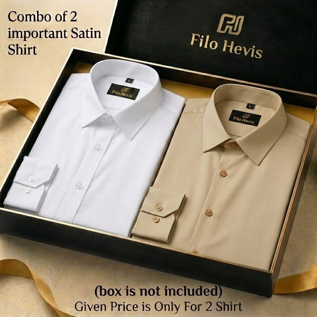 Combo of 2 Men's Imported Satin formal Shirt White & Beige