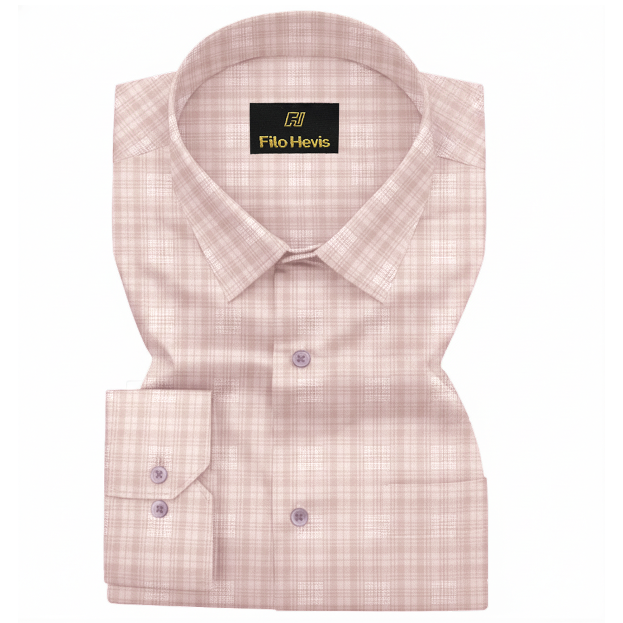 Elegant Peach Plaid Formal Shirt – Premium Cotton Blend | Tailored Fit