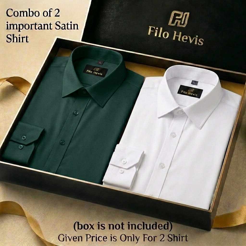 Combo of 2 Men's Imported Satin formal Shirt White & Dark Green
