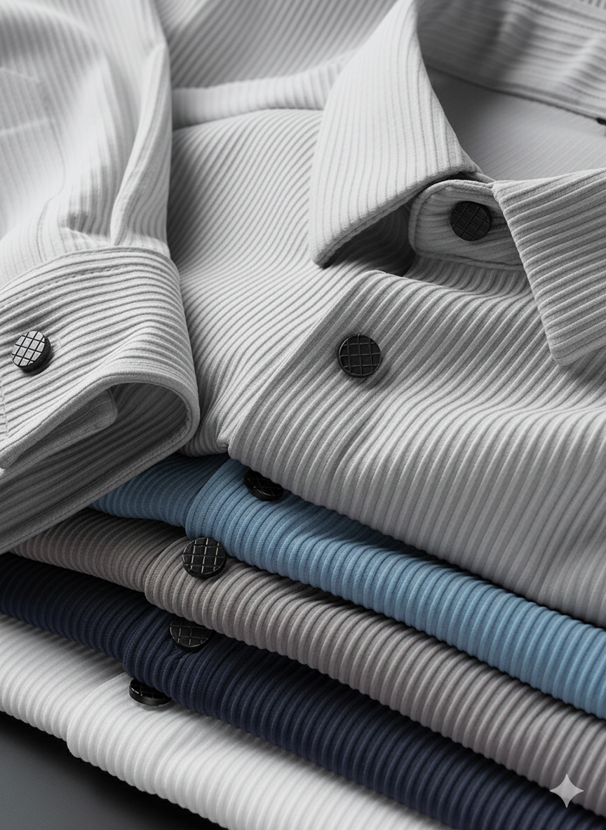 Corduroy Casual Shirts for Men Blended Fabric - Light Grey