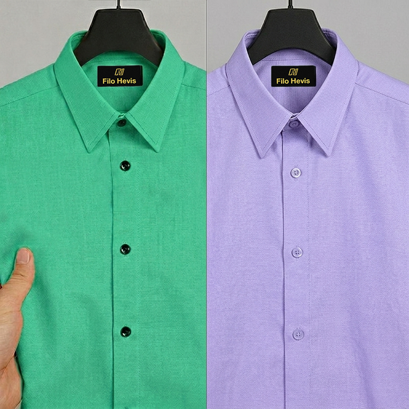 Combo of 2 Filafil Fabric Regular Fit Formal Shirts – Green & Purple (Single Pocket)