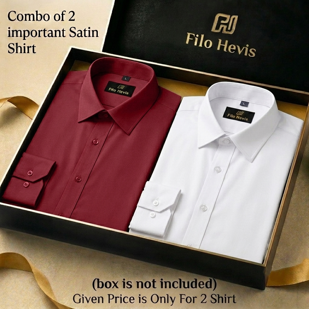 Combo of 2 Men's Imported Satin formal Shirt White & Maroon