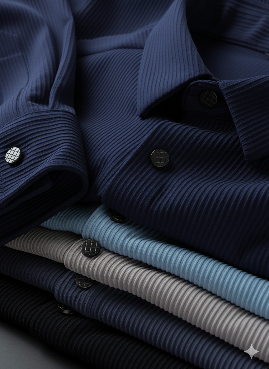 Corduroy Casual Shirts for Men Blended Fabric - Navy Blue