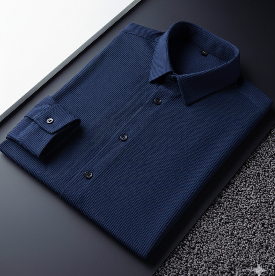 Corduroy Casual Shirts for Men Blended Fabric - Navy Blue