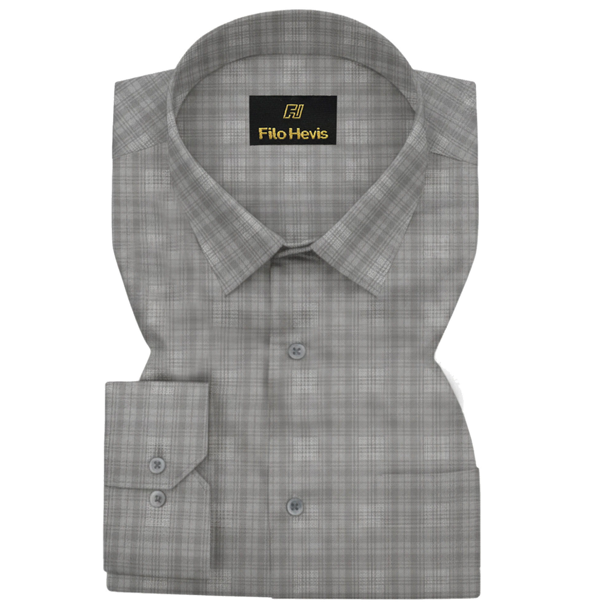 Elegant Medium-Grey Plaid Formal Shirt – Premium Cotton Blend | Tailored Fit