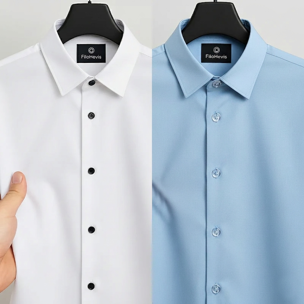 Combo of 2 Men's Satin Lycra formal Full Sleeve Shirt White & Sky