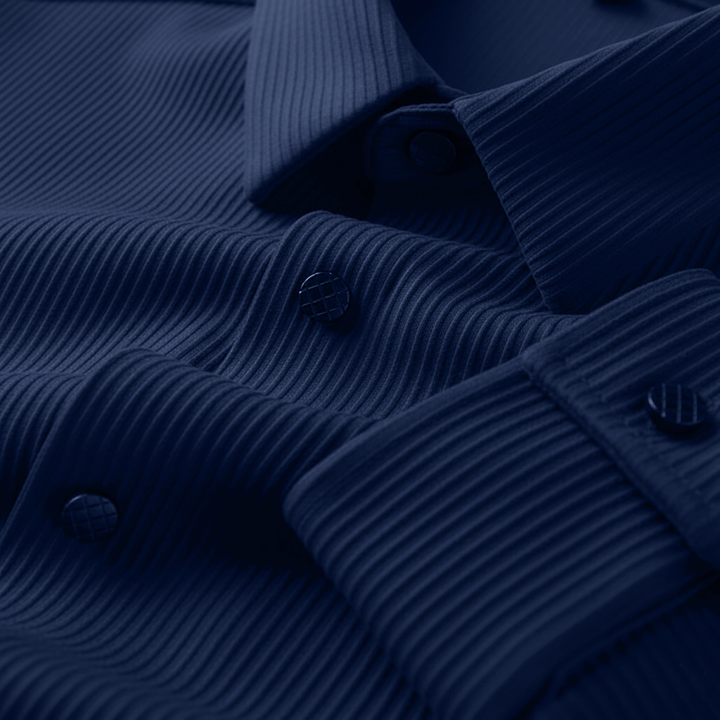 Self Cord  Casual Shirts for Men Blended Fabric - Navy Blue