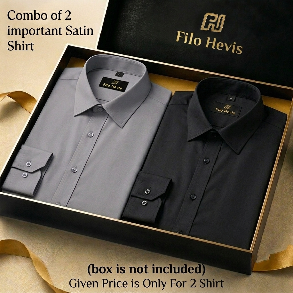 Combo of 2 Men's Imported Satin formal Shirt Black & Grey