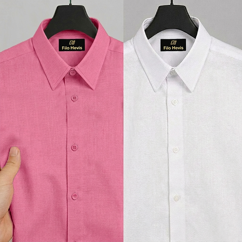 Combo of 2 Filafil Fabric Regular Fit Formal Shirts – White & Pink (Single Pocket)