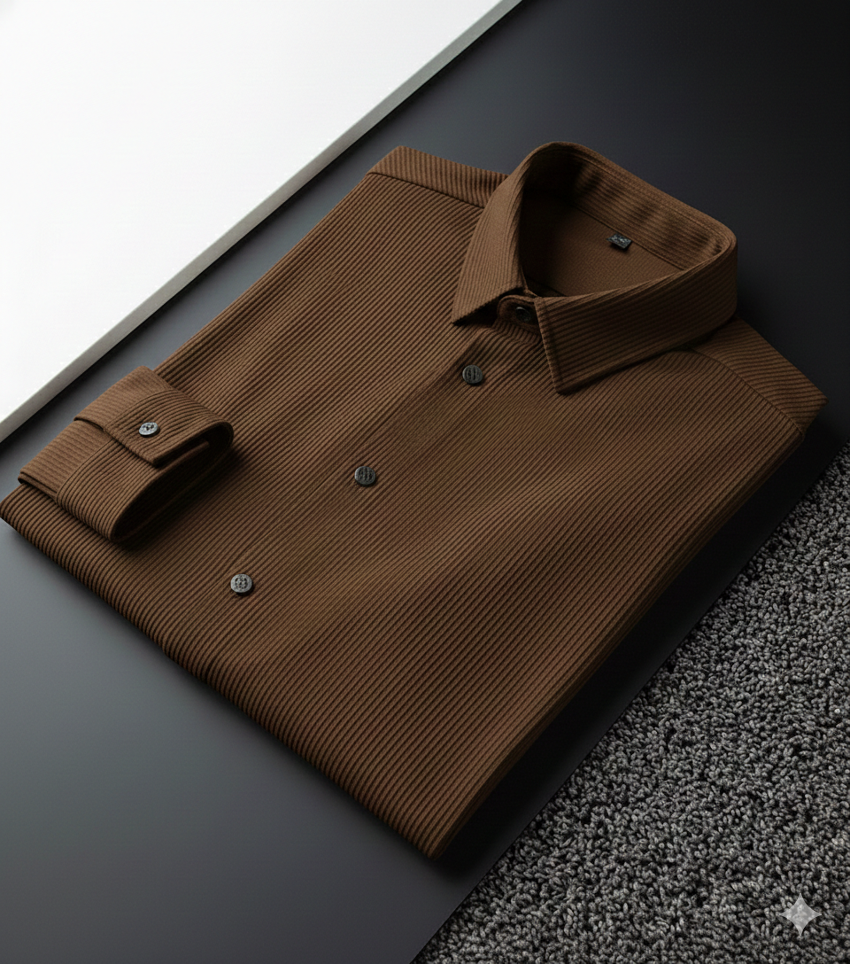 Corduroy Casual Shirts for Men Blended Fabric - Brown