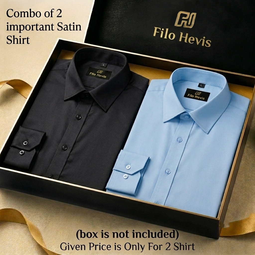 Combo of 2 Men's Imported Satin formal Shirt Black & Sky