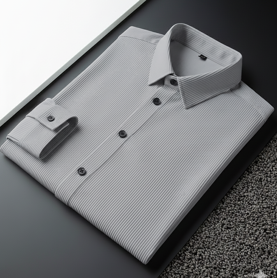 Corduroy Casual Shirts for Men Blended Fabric - Light Grey