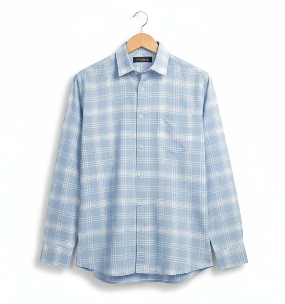 FORMAL COTTON CHECK SHIRTS FOR MEN - Sky Plaid (Long Sleeve)