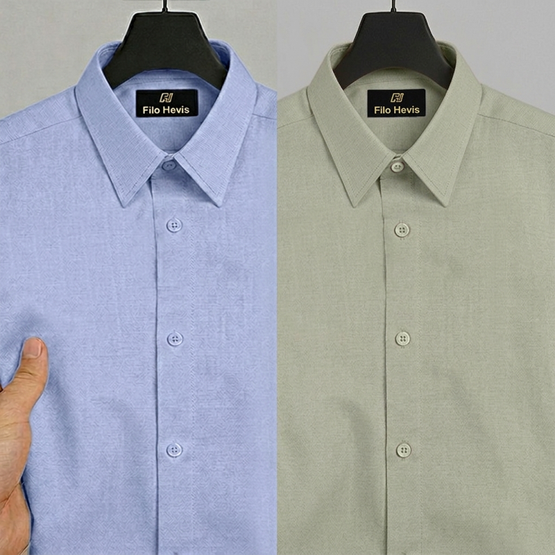 Combo of 2 Filafil Fabric Regular Fit Formal Shirts – Sky & Light Greyish Green (Single Pocket)