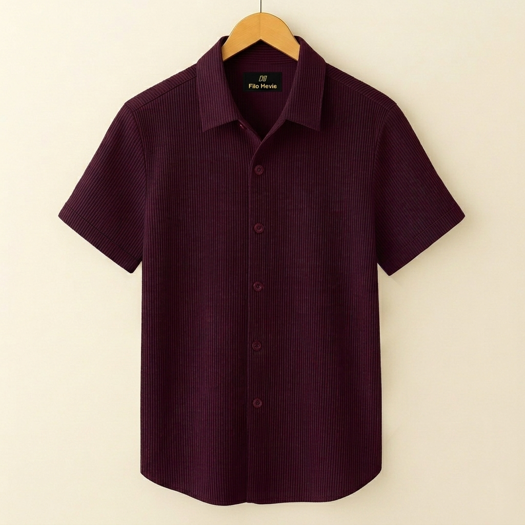 Corduroy Blend Half Sleeve Smart Casual Comfort Shirt For Men-Wine